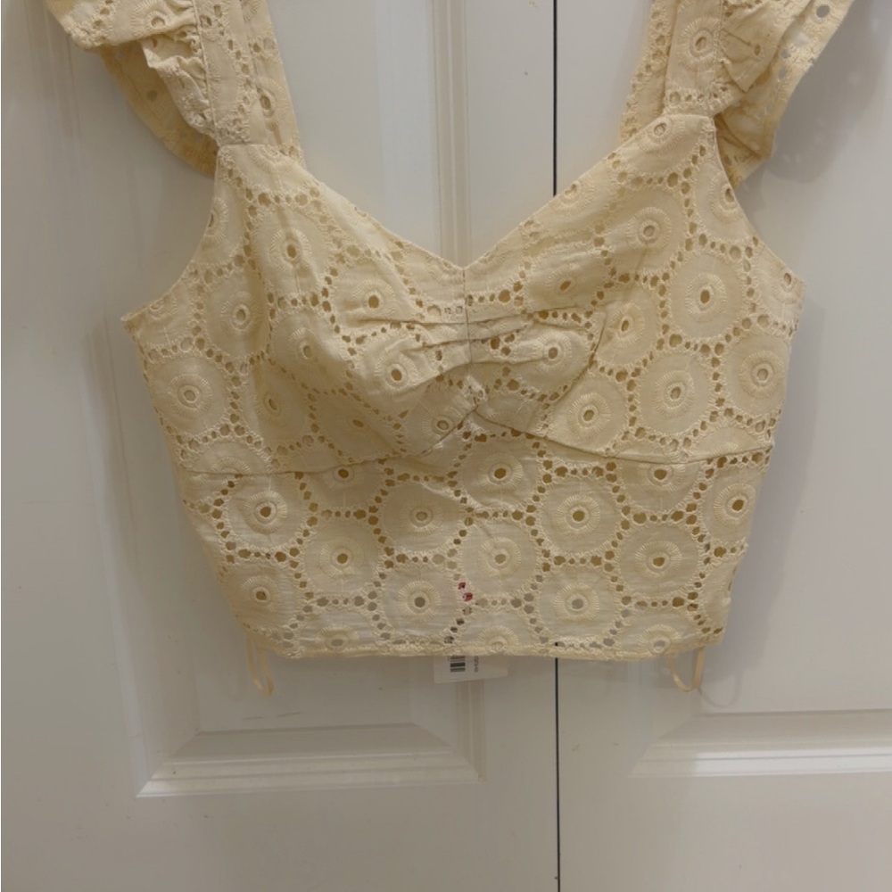 Chelsea & Violet Cream Eyelet Cropped Tank
